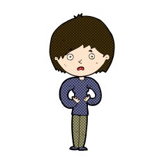comic cartoon woman making Who Me? gesture N12