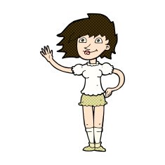 comic cartoon woman waving N83