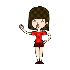 comic cartoon woman waving N87