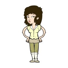 comic cartoon pretty woman with hands on hips N6