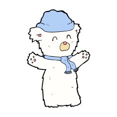 comic cartoon cute polar bear in hat and scarf