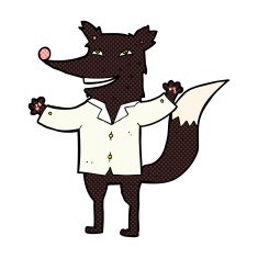 comic cartoon happy wolf wearing shirt N2