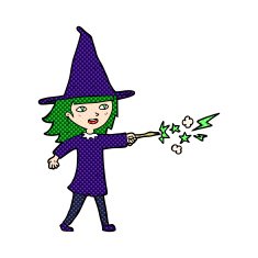 comic cartoon witch girl casting spell N5