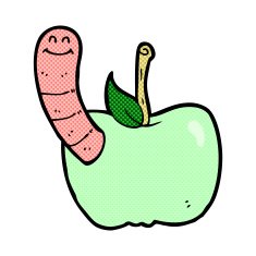 comic cartoon apple with worm N11