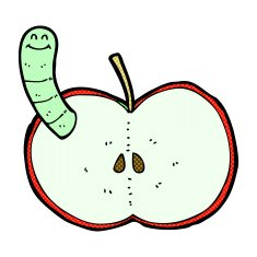 comic cartoon apple with worm N14