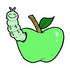 comic cartoon apple with bug N7