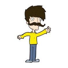 comic cartoon waving mustache man N3