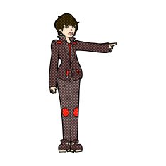 comic cartoon woman in leather jacket pointing N3