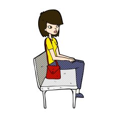 comic cartoon woman sitting on bench N3