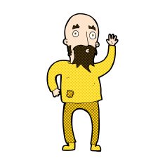 comic cartoon bearded man waving N2