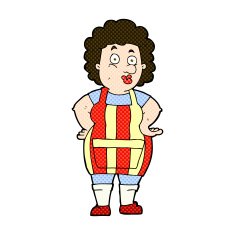 comic cartoon woman in kitchen apron N3