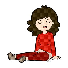comic cartoon happy woman sitting on floor N5