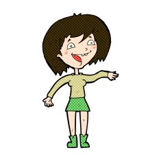 comic cartoon waving woman N33