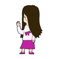 comic cartoon girl with pony shirt waving N3