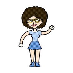 comic cartoon waving woman wearing spectacles N3