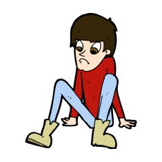 comic cartoon boy sitting on floor