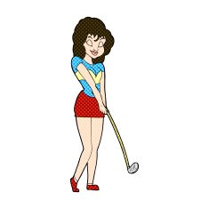 comic cartoon woman playing golf N5
