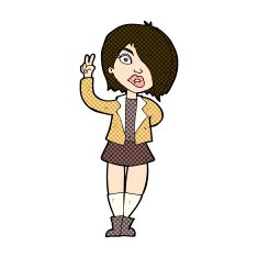 comic cartoon cool girl giving peace sign N3