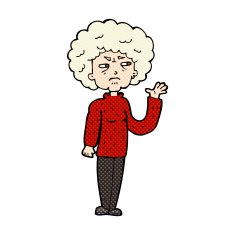 comic cartoon annoyed old woman waving N3