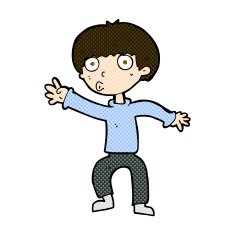comic cartoon boy waving warning N3