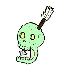 funny comic cartoon skull and arrow N3