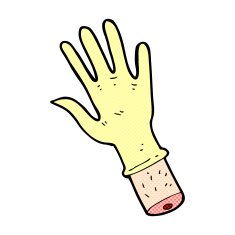 comic cartoon hand with rubber glove N2