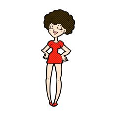 comic cartoon happy woman with hands on hips N6