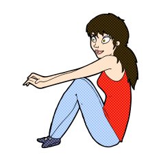 comic cartoon happy woman sitting N4