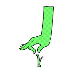 comic cartoon green hand picking blade of grass