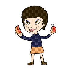 comic cartoon woman eating hotdogs N3