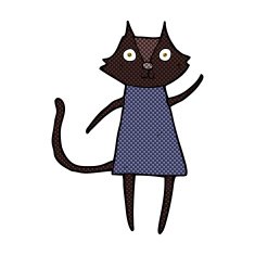 cute comic cartoon black cat waving N2