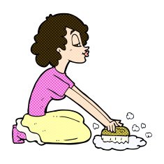 comic cartoon woman scrubbing floor N2