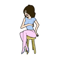 comic cartoon woman sitting on bar stool N5