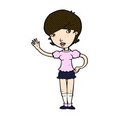 comic cartoon girl waving N9