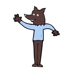 comic cartoon waving wolf man N2