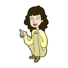 comic cartoon happy woman sitting and pointing N3