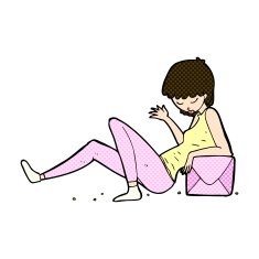 comic cartoon woman leaning on package box N3