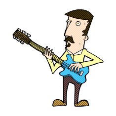 comic cartoon man playing electric guitar N5
