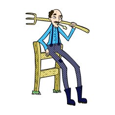comic cartoon old farmer leaning on fence N3