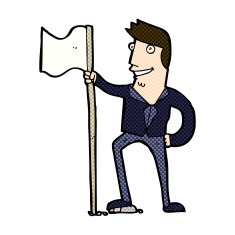 comic cartoon man planting flag N3