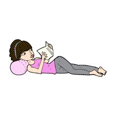 comic cartoon pretty woman reading book N2