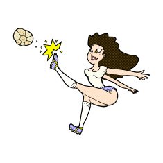 comic cartoon female soccer player kicking ball N3