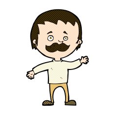 comic cartoon man with mustache waving N9