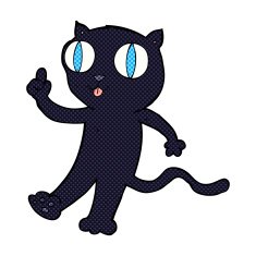 comic cartoon black cat with idea