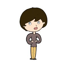 comic cartoon woman making Who Me? gesture N15