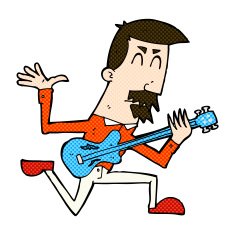 Comic cartoon man playing electric guitar N6 free image download