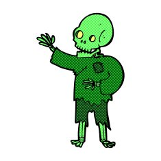 comic cartoon skeleton waving N3
