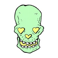 comic cartoon skull with love heart eyes N2