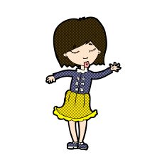 comic cartoon waving woman N34