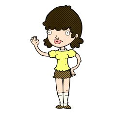 comic cartoon waving woman N36